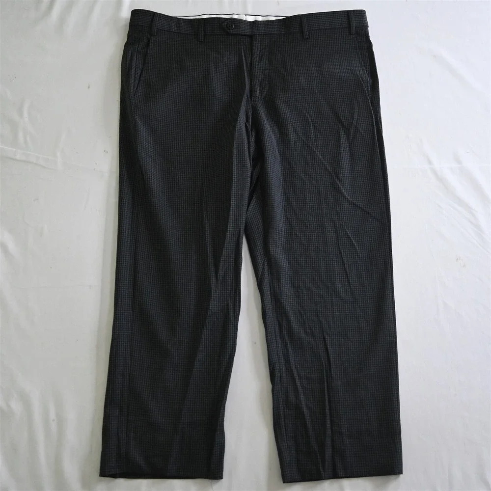 Zanella 38x28 Gray Houndstooth Devon Flat Front 100% Wool Mens Dress‎ Pants